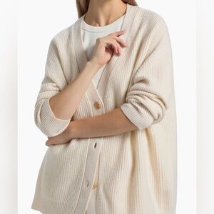Jenni Kayne Everyday Cocoon Cardigan Ivory 100% Cashmere Ribbed Knit Sweater M